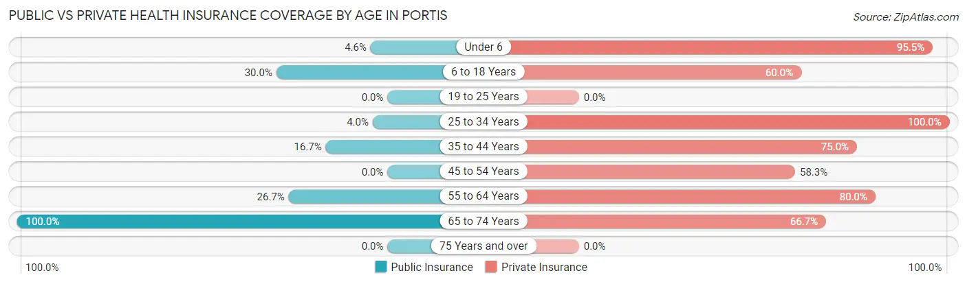 Public vs Private Health Insurance Coverage by Age in Portis