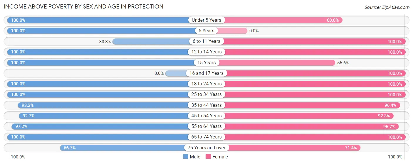 Income Above Poverty by Sex and Age in Protection
