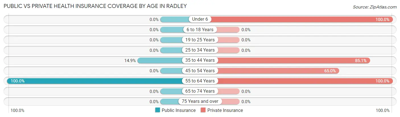 Public vs Private Health Insurance Coverage by Age in Radley