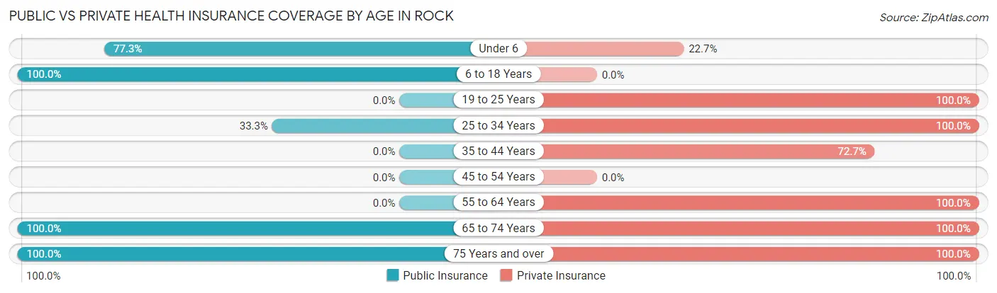 Public vs Private Health Insurance Coverage by Age in Rock