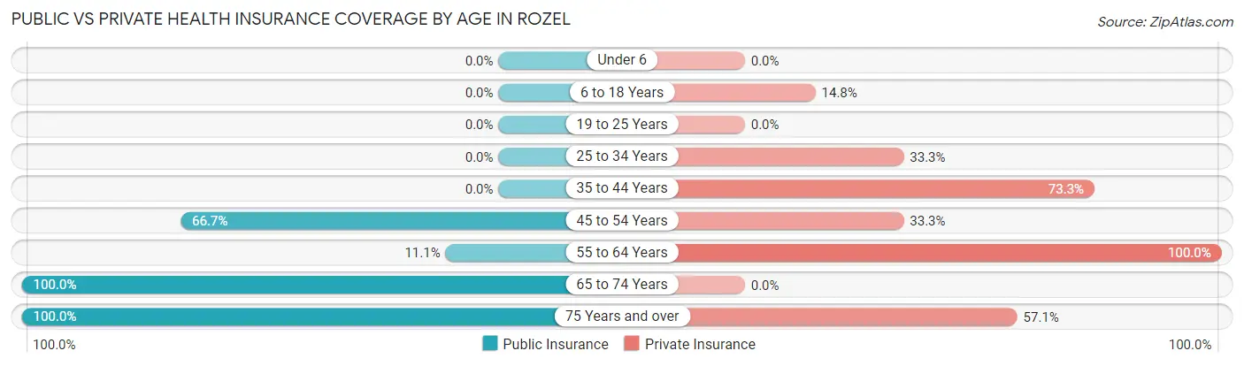 Public vs Private Health Insurance Coverage by Age in Rozel