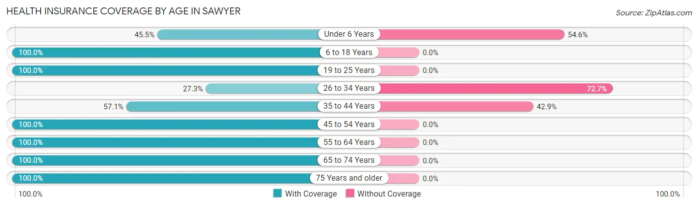 Health Insurance Coverage by Age in Sawyer
