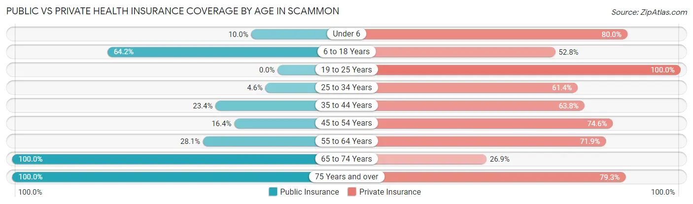 Public vs Private Health Insurance Coverage by Age in Scammon