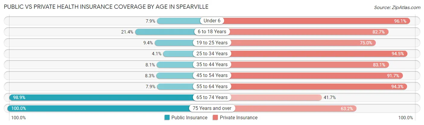 Public vs Private Health Insurance Coverage by Age in Spearville