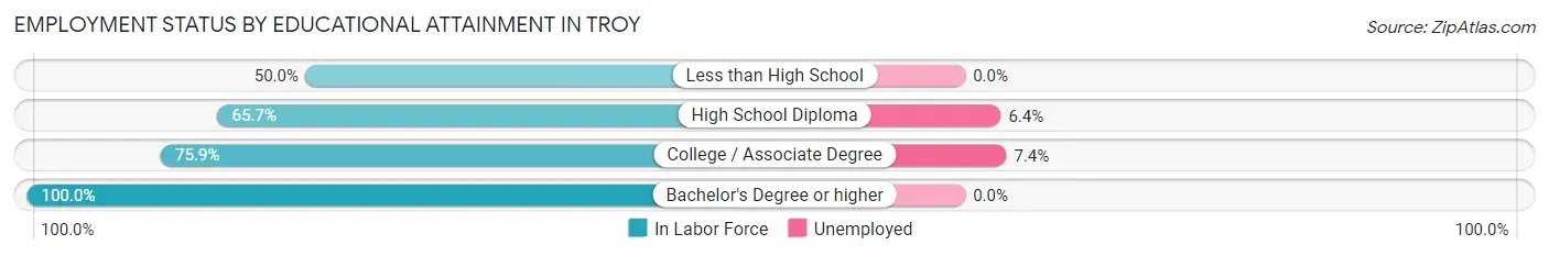 Employment Status by Educational Attainment in Troy