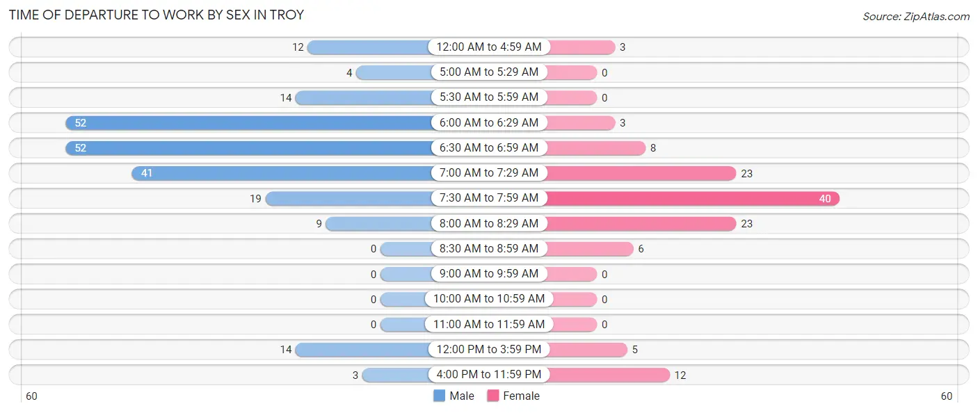 Time of Departure to Work by Sex in Troy