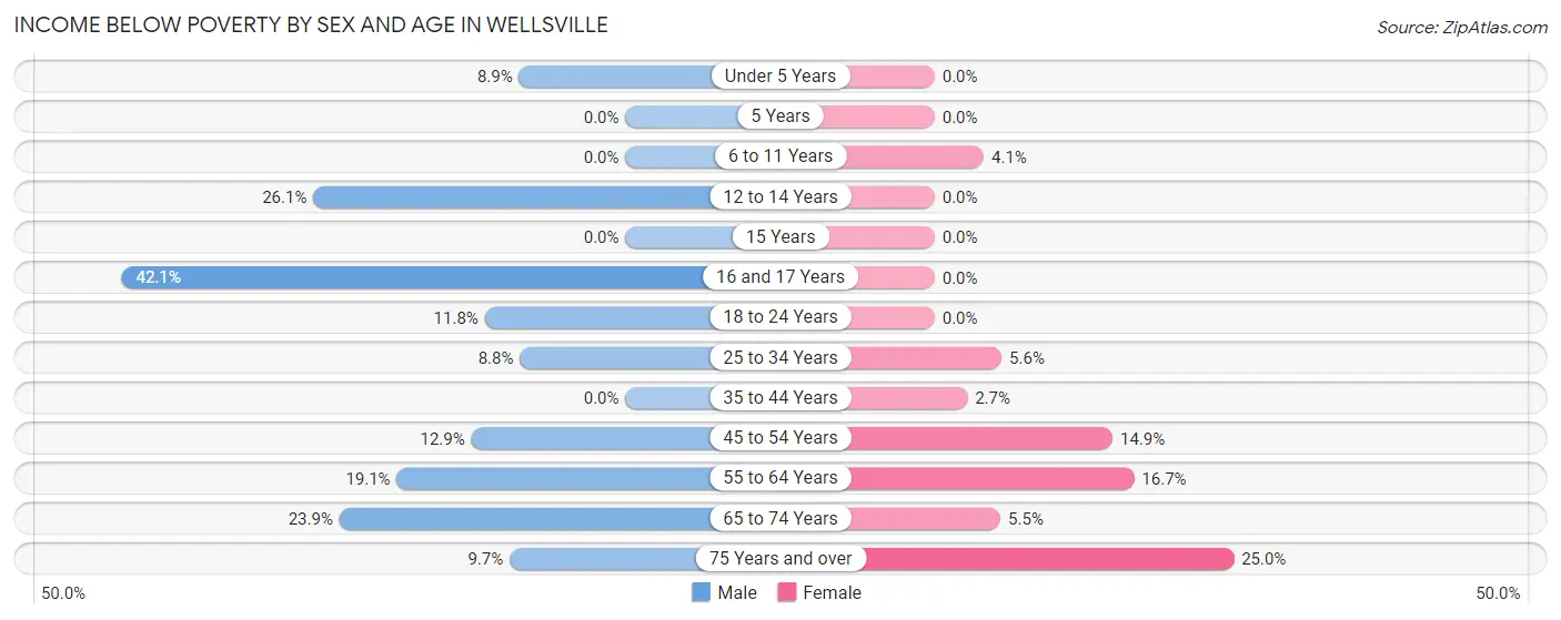 Income Below Poverty by Sex and Age in Wellsville