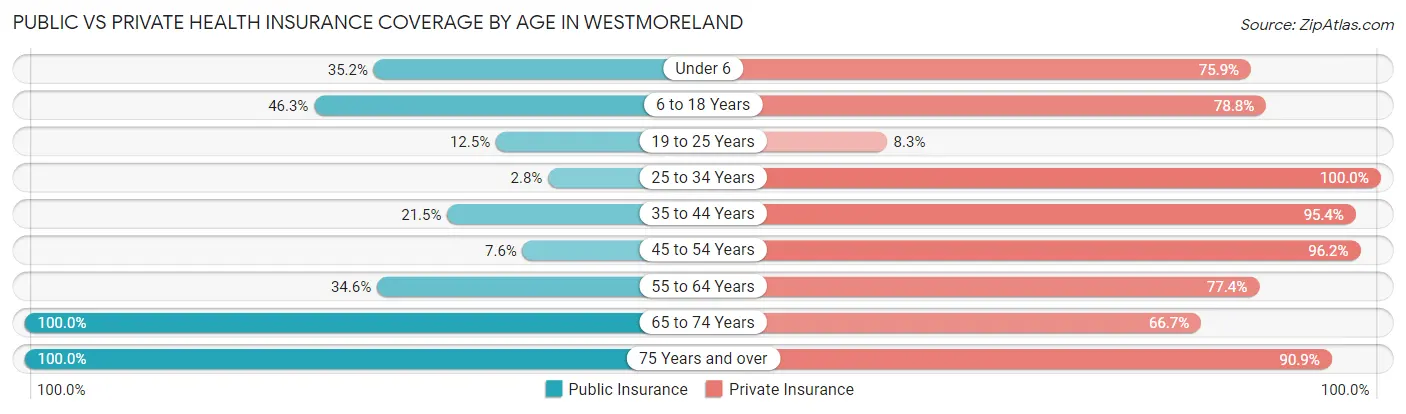 Public vs Private Health Insurance Coverage by Age in Westmoreland