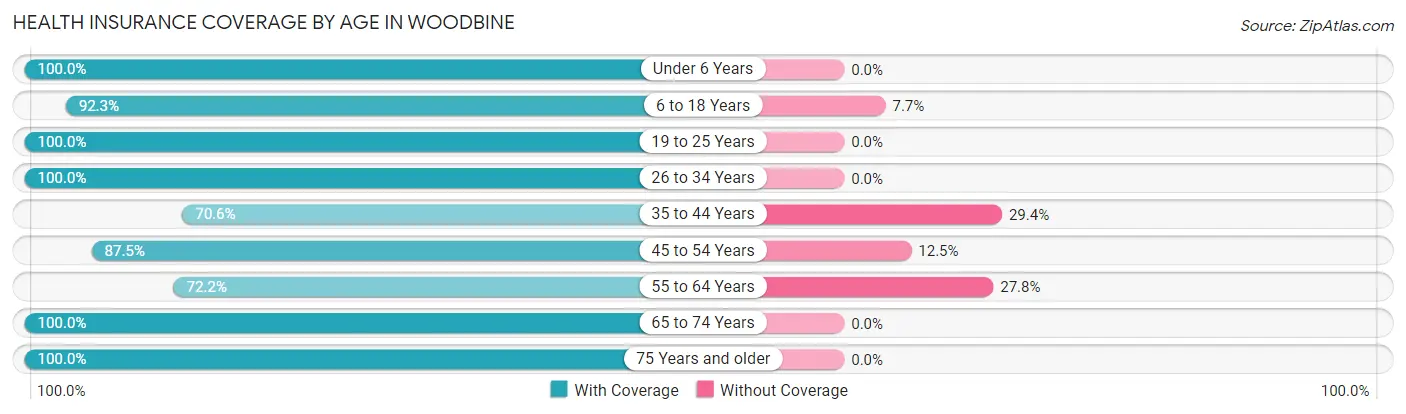 Health Insurance Coverage by Age in Woodbine
