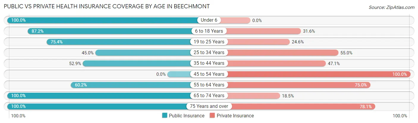Public vs Private Health Insurance Coverage by Age in Beechmont