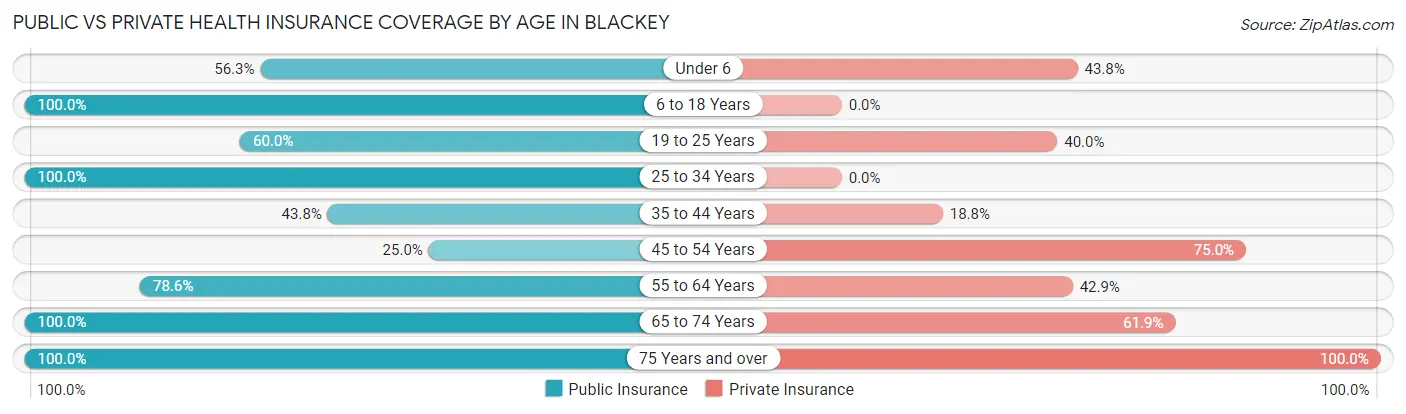 Public vs Private Health Insurance Coverage by Age in Blackey