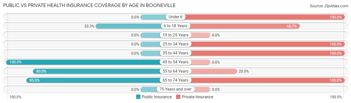Public vs Private Health Insurance Coverage by Age in Booneville