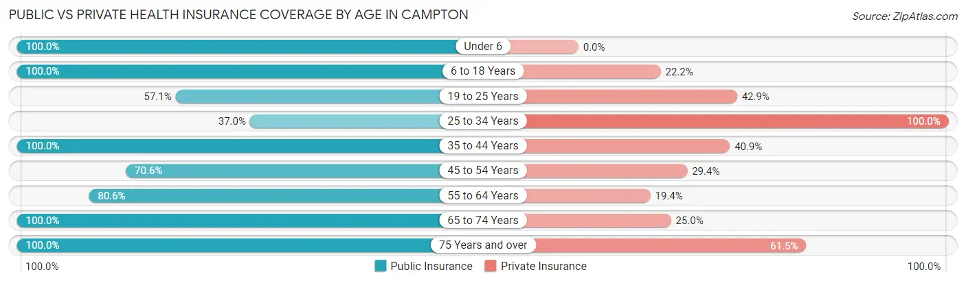 Public vs Private Health Insurance Coverage by Age in Campton