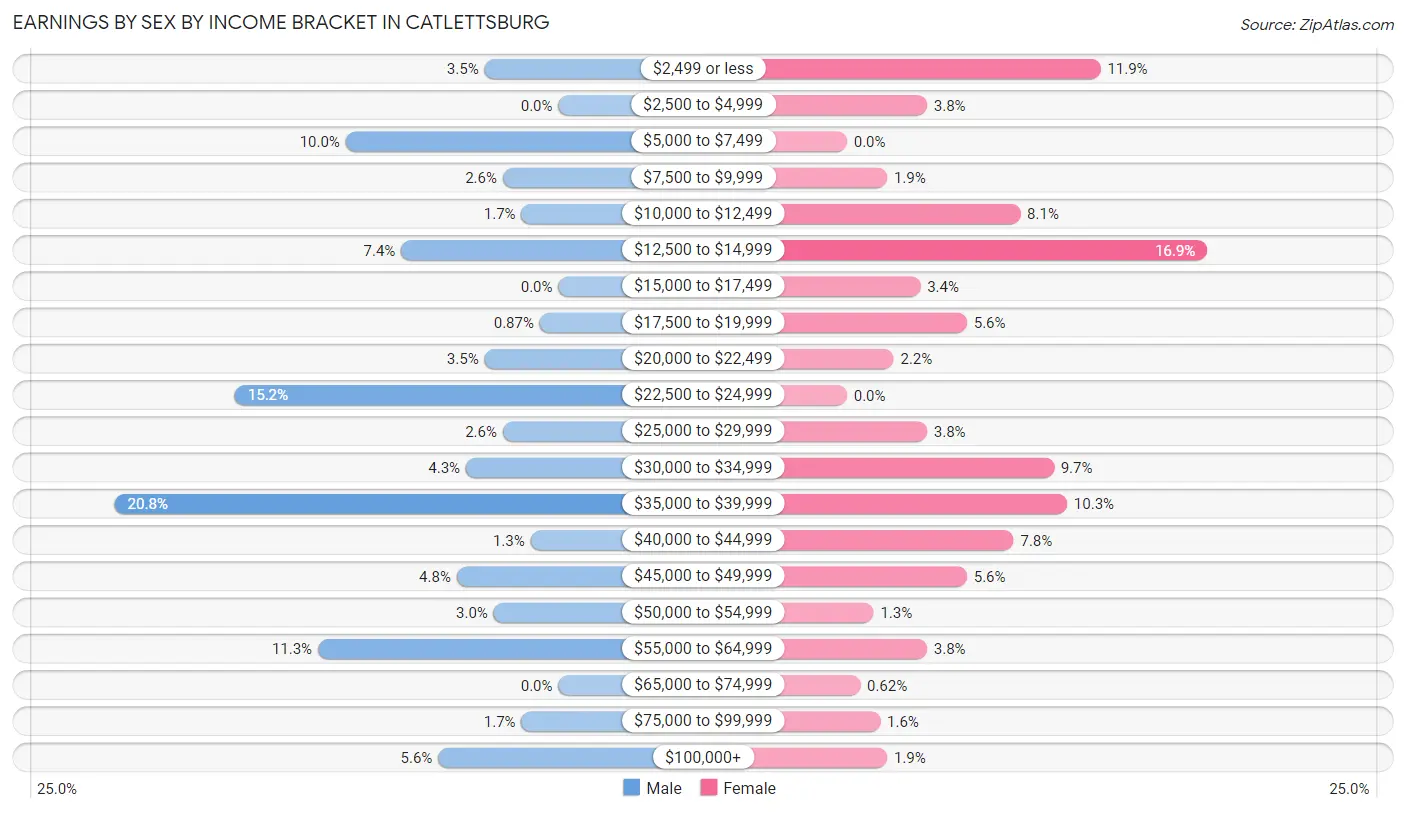 Earnings by Sex by Income Bracket in Catlettsburg