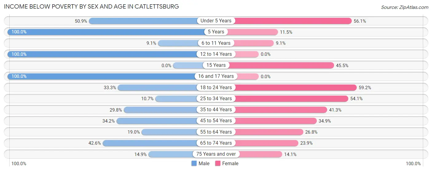 Income Below Poverty by Sex and Age in Catlettsburg