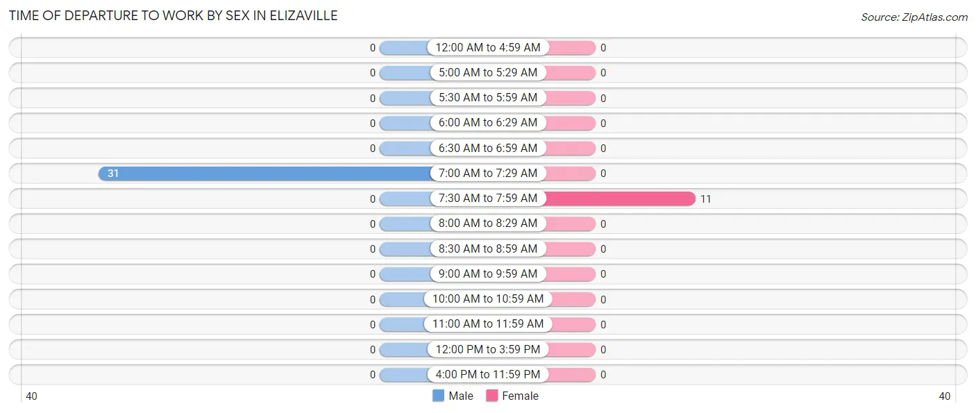 Time of Departure to Work by Sex in Elizaville