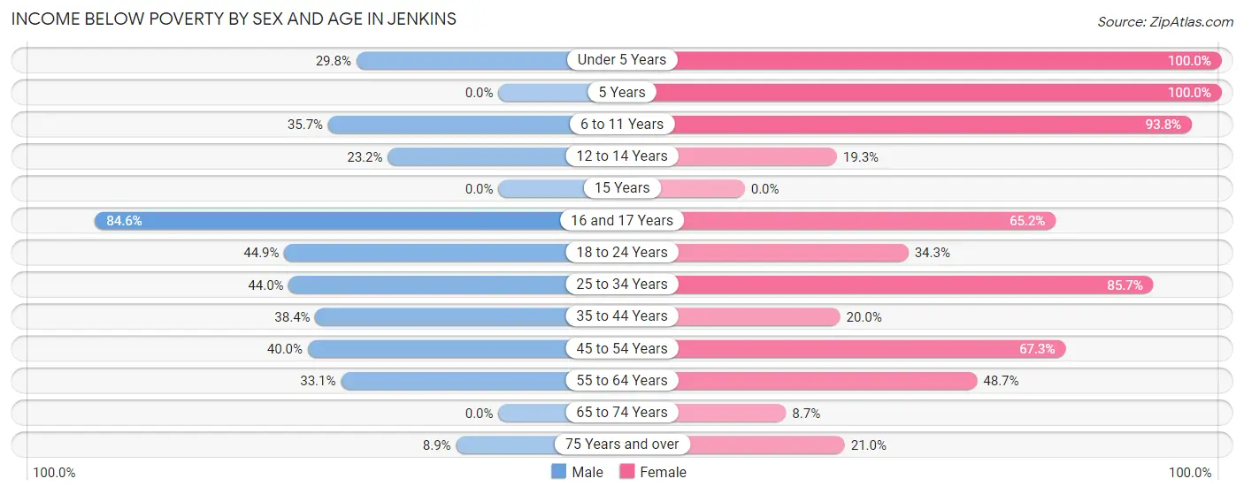 Income Below Poverty by Sex and Age in Jenkins