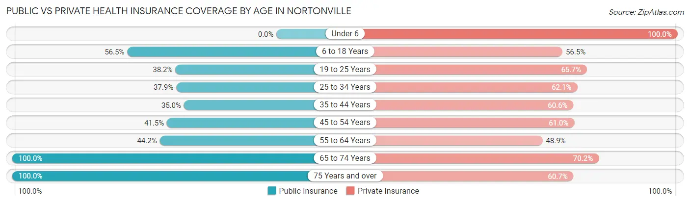 Public vs Private Health Insurance Coverage by Age in Nortonville