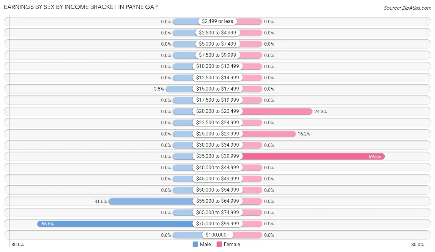 Earnings by Sex by Income Bracket in Payne Gap