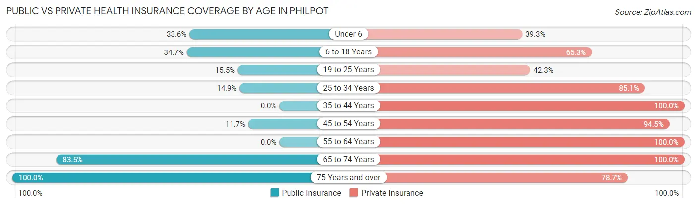 Public vs Private Health Insurance Coverage by Age in Philpot