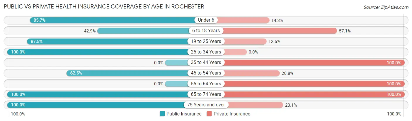 Public vs Private Health Insurance Coverage by Age in Rochester