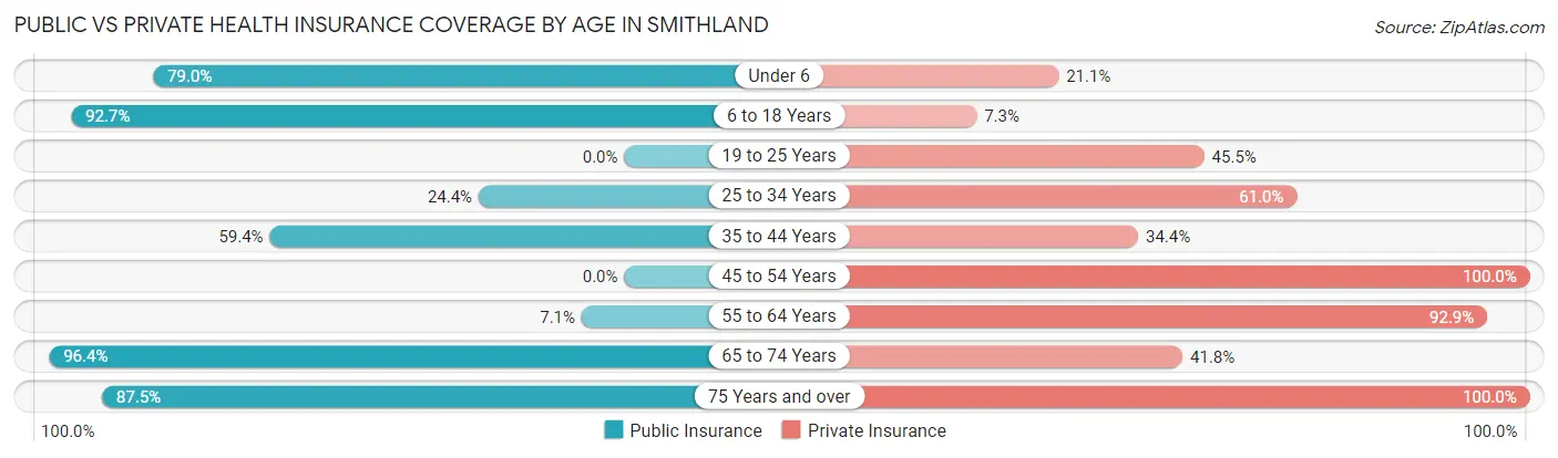 Public vs Private Health Insurance Coverage by Age in Smithland