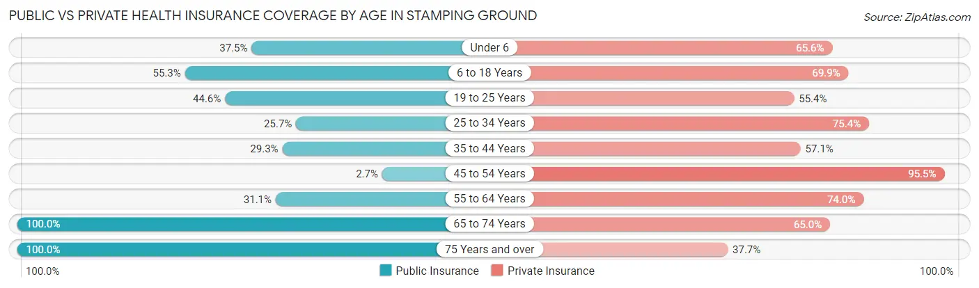 Public vs Private Health Insurance Coverage by Age in Stamping Ground