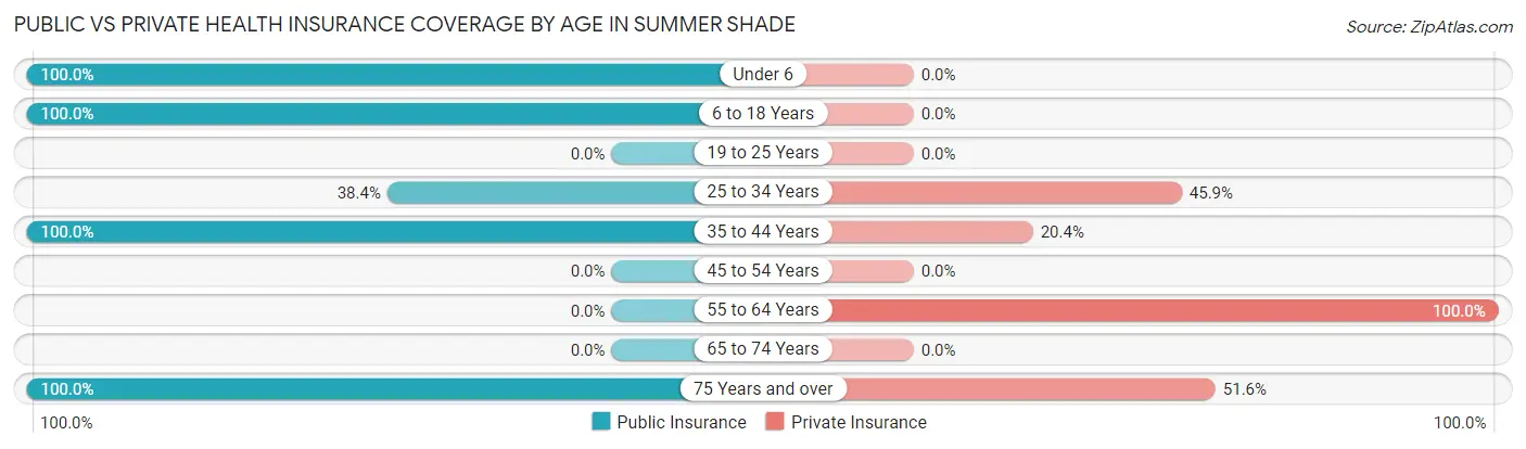 Public vs Private Health Insurance Coverage by Age in Summer Shade
