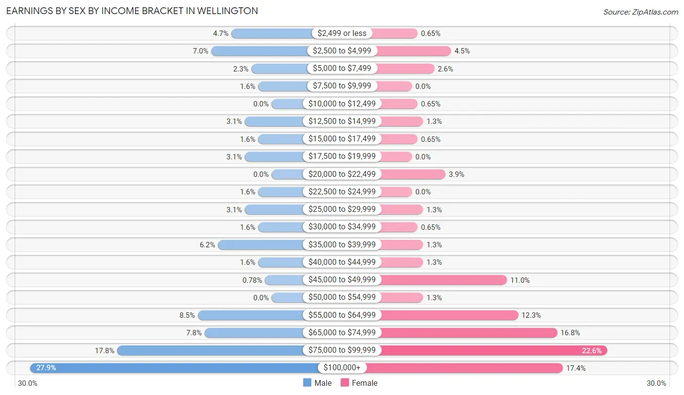 Earnings by Sex by Income Bracket in Wellington