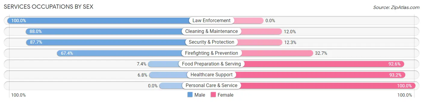 Services Occupations by Sex in Bastrop
