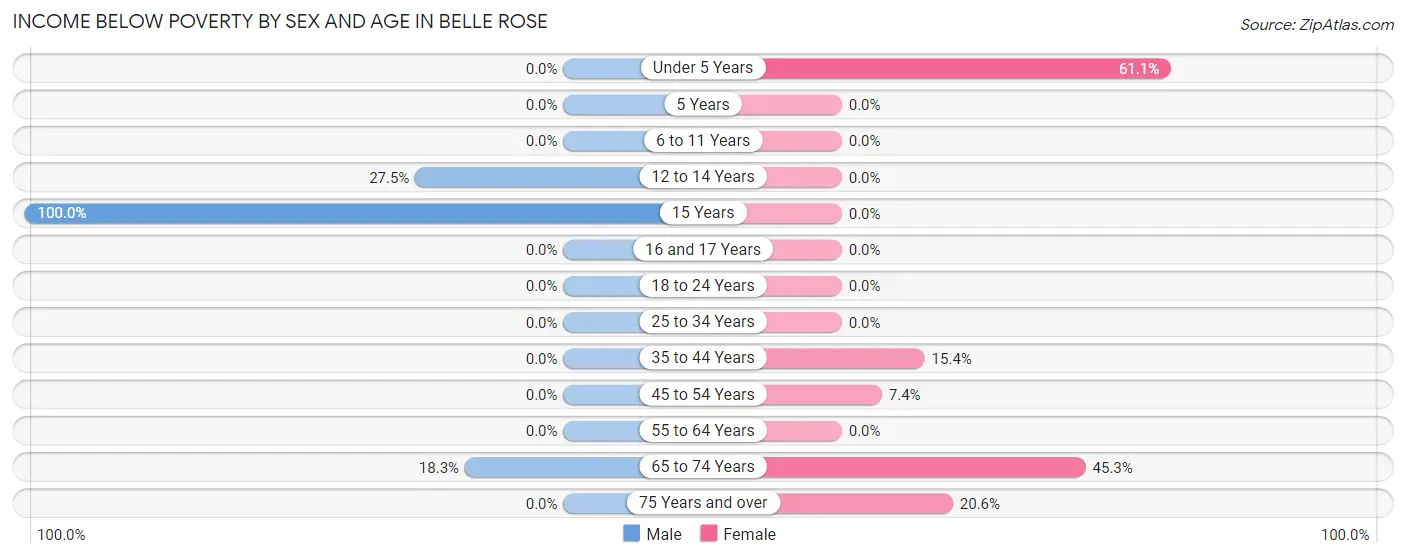 Income Below Poverty by Sex and Age in Belle Rose