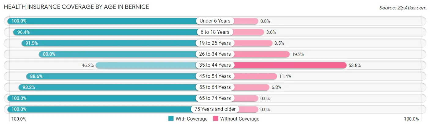 Health Insurance Coverage by Age in Bernice