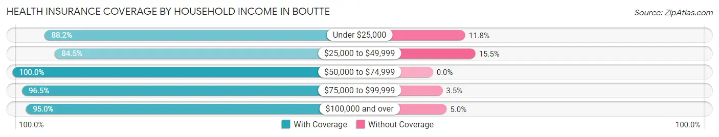 Health Insurance Coverage by Household Income in Boutte