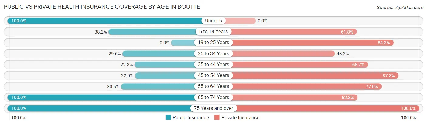 Public vs Private Health Insurance Coverage by Age in Boutte