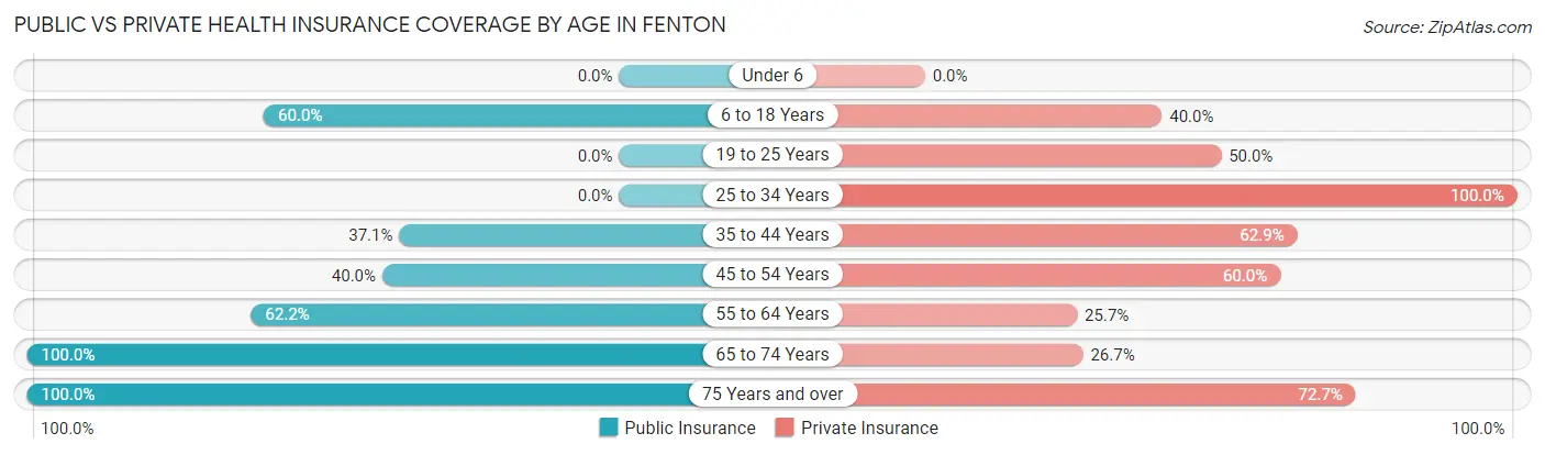 Public vs Private Health Insurance Coverage by Age in Fenton