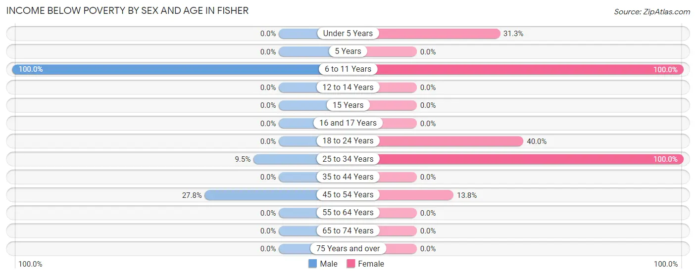 Income Below Poverty by Sex and Age in Fisher