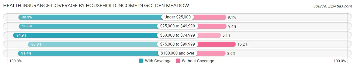 Health Insurance Coverage by Household Income in Golden Meadow