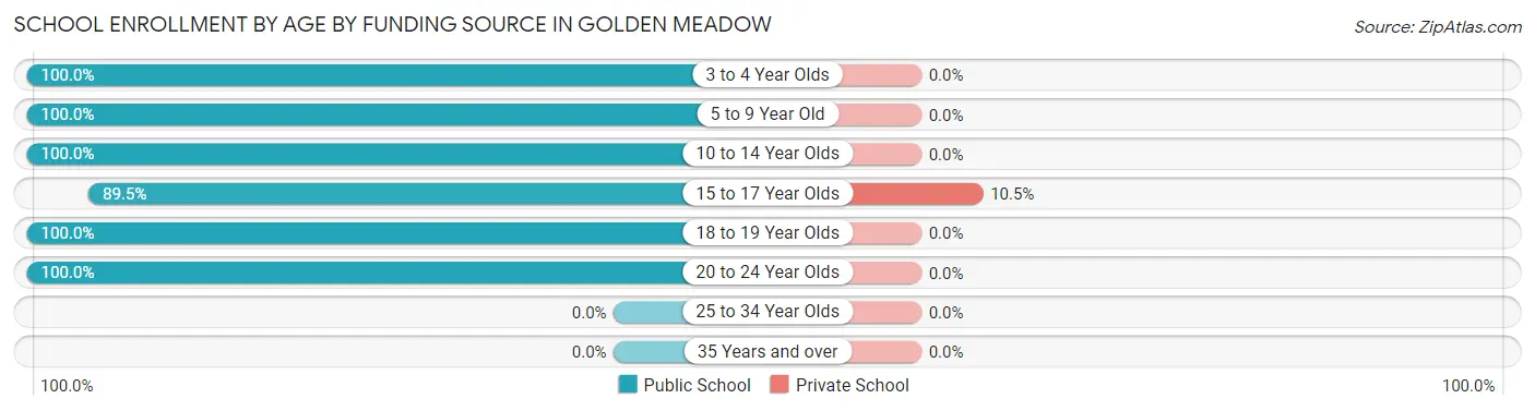 School Enrollment by Age by Funding Source in Golden Meadow