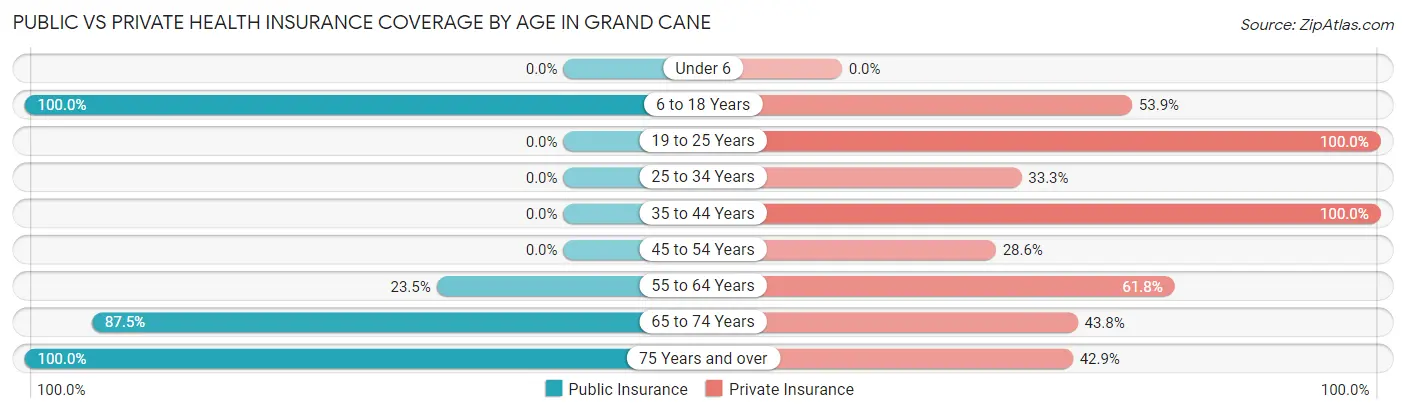 Public vs Private Health Insurance Coverage by Age in Grand Cane