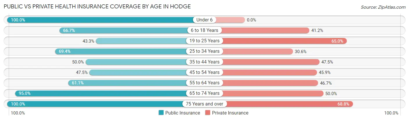 Public vs Private Health Insurance Coverage by Age in Hodge