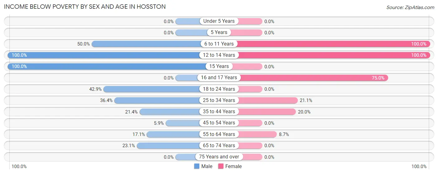 Income Below Poverty by Sex and Age in Hosston