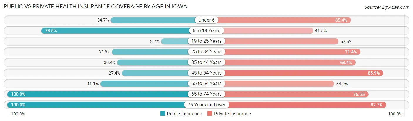 Public vs Private Health Insurance Coverage by Age in Iowa