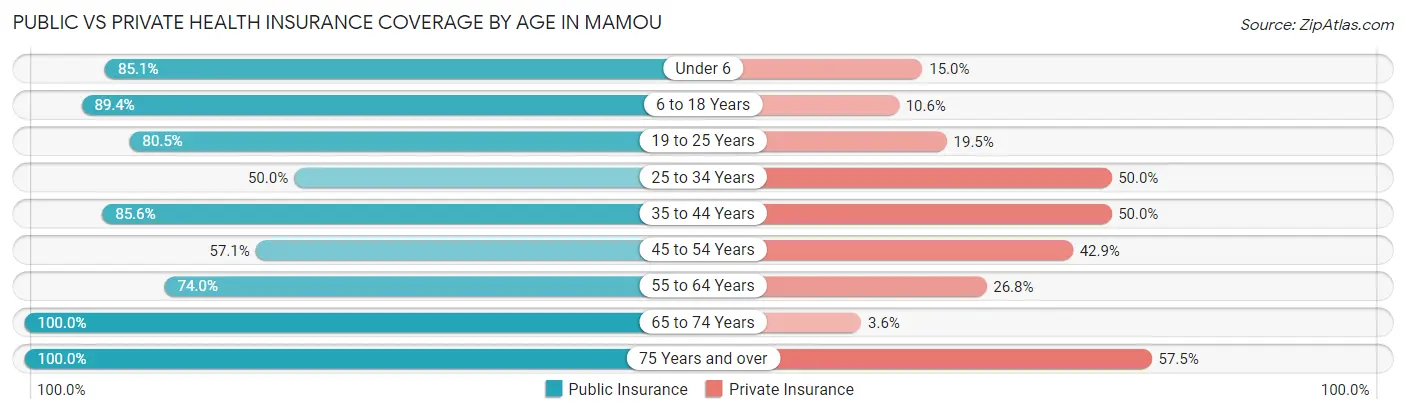Public vs Private Health Insurance Coverage by Age in Mamou