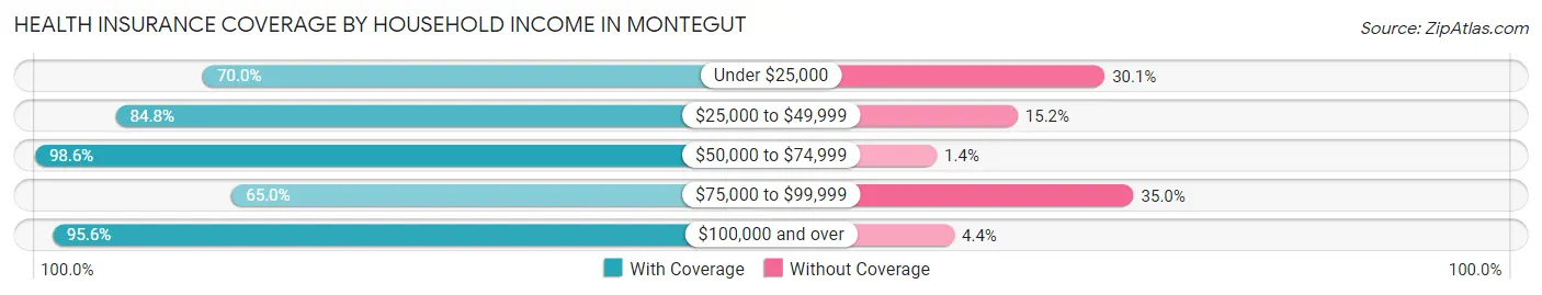 Health Insurance Coverage by Household Income in Montegut