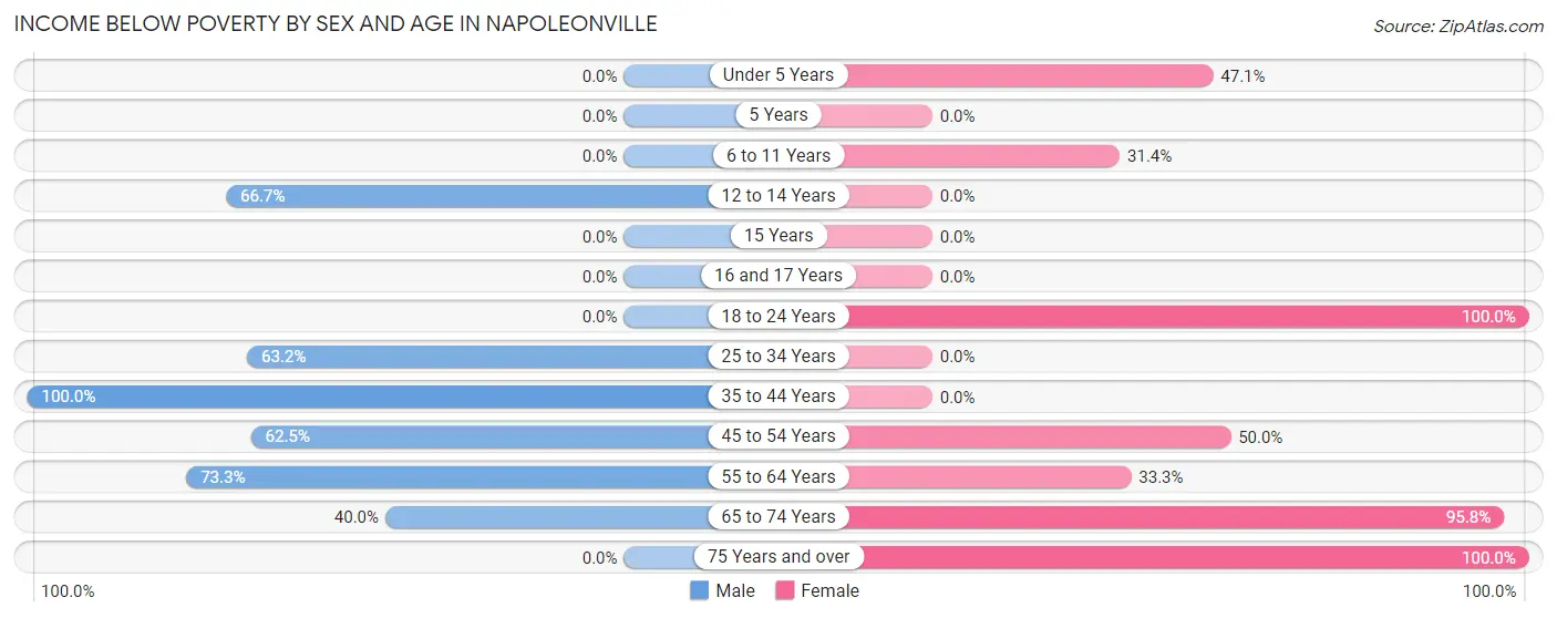 Income Below Poverty by Sex and Age in Napoleonville