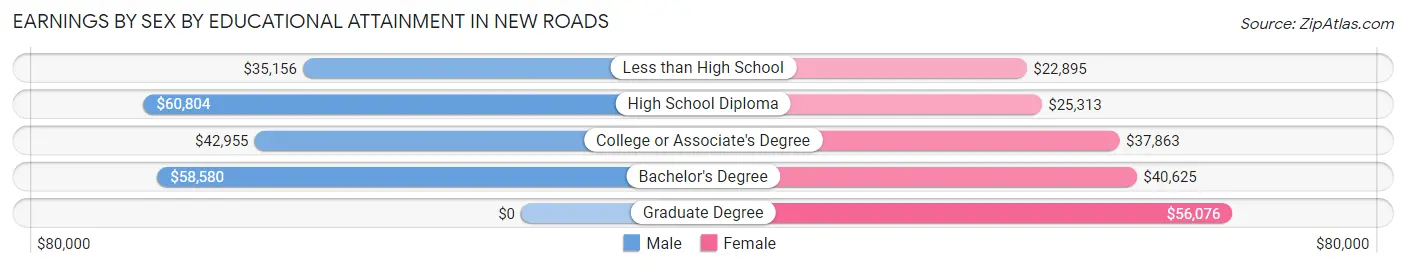 Earnings by Sex by Educational Attainment in New Roads