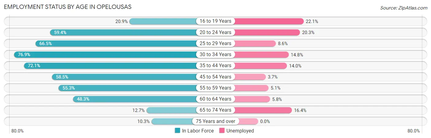 Employment Status by Age in Opelousas