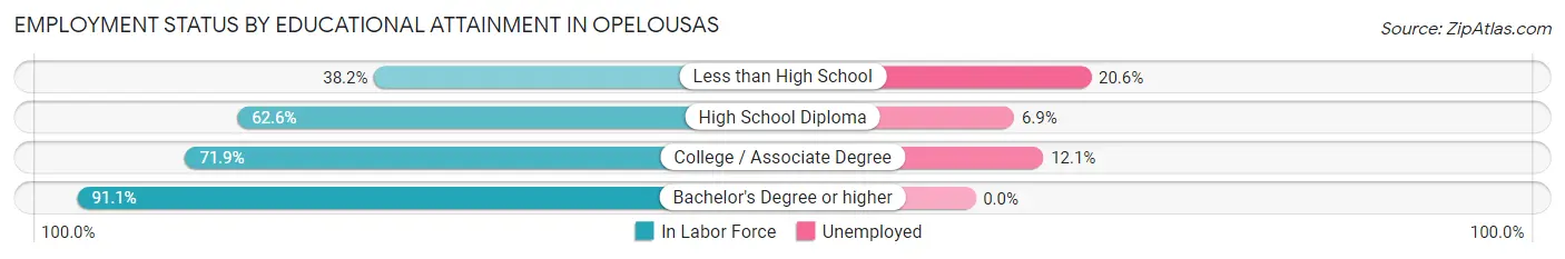 Employment Status by Educational Attainment in Opelousas