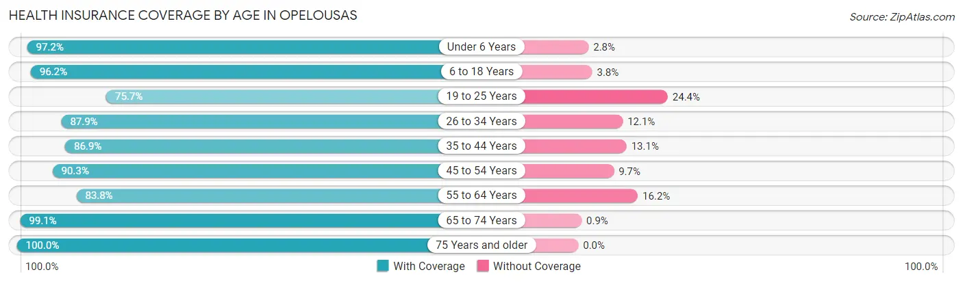 Health Insurance Coverage by Age in Opelousas