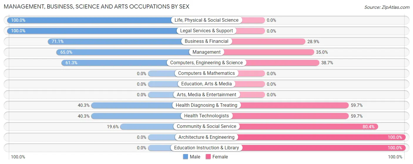 Management, Business, Science and Arts Occupations by Sex in Paulina